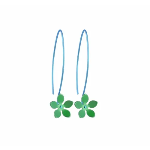 Large Five Petal Flower Green Hook Drop Earrings